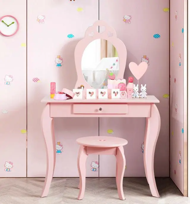 Alt view image 7 of 7 - SlickBlue Kids Princess Makeup Dressing Play Table Set with Mirror