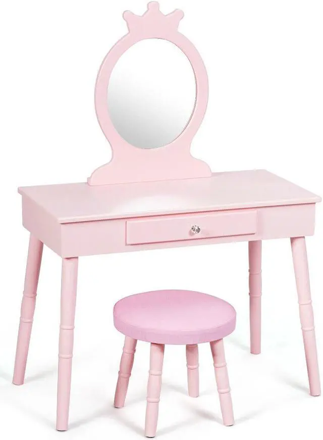 Alt view image 4 of 7 - SlickBlue Kids Vanity Makeup Table & Chair Set Make Up Stool