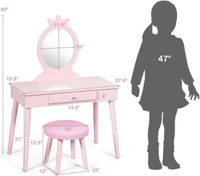 Alt view image 5 of 7 - SlickBlue Kids Vanity Makeup Table & Chair Set Make Up Stool