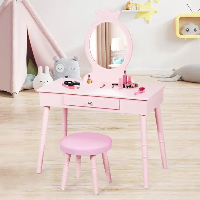 Alt view image 7 of 7 - SlickBlue Kids Vanity Makeup Table & Chair Set Make Up Stool