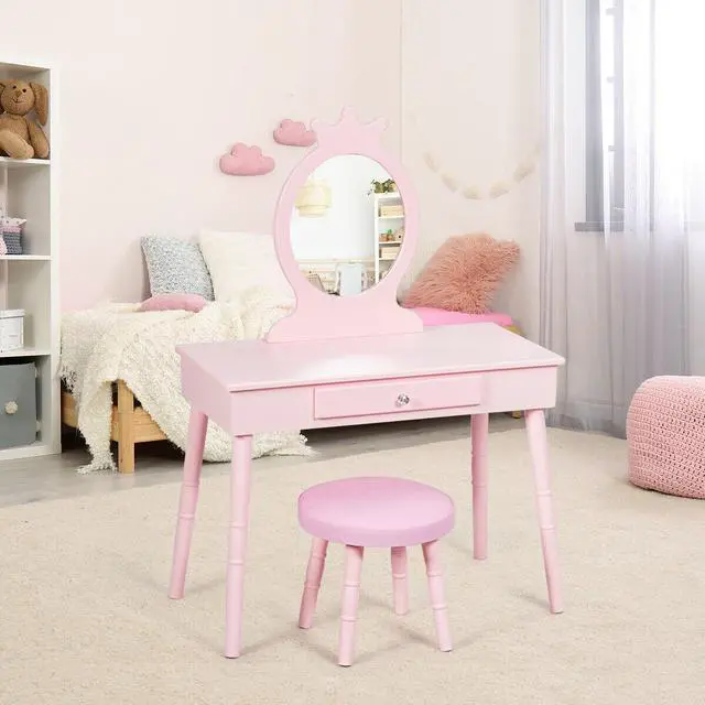 Alt view image 3 of 7 - SlickBlue Kids Vanity Makeup Table & Chair Set Make Up Stool
