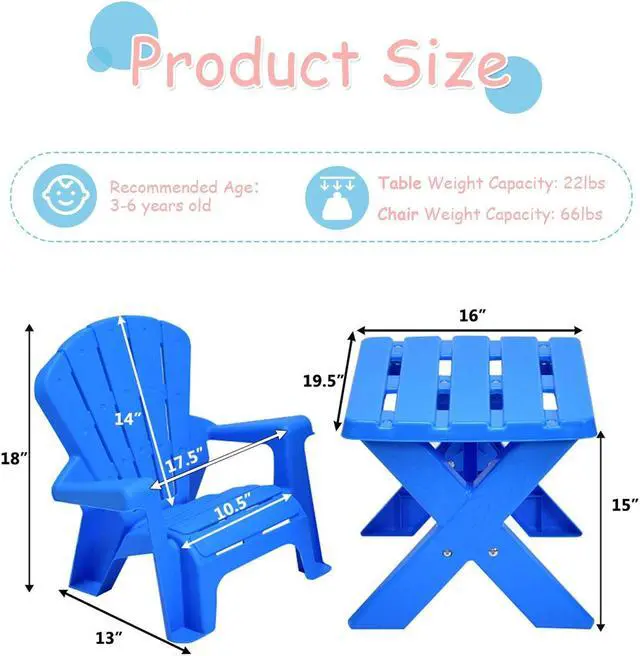 Alt view image 3 of 7 - SlickBlue 3-Piece Plastic Children Table Chair Set