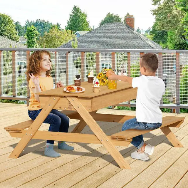 Alt view image 6 of 7 - SlickBlue 3-in-1 Kids Picnic Table Wooden Outdoor Water Sand Table with Play Boxes