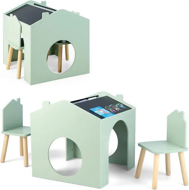 Main image of SlickBlue 3 Pieces Wooden Kids Table and Chair Set-Green