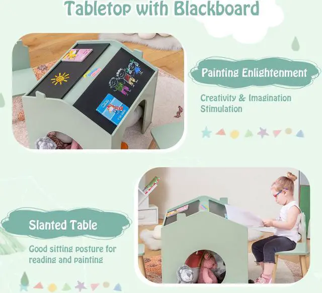 Alt view image 7 of 7 - SlickBlue 3 Pieces Wooden Kids Table and Chair Set-Green