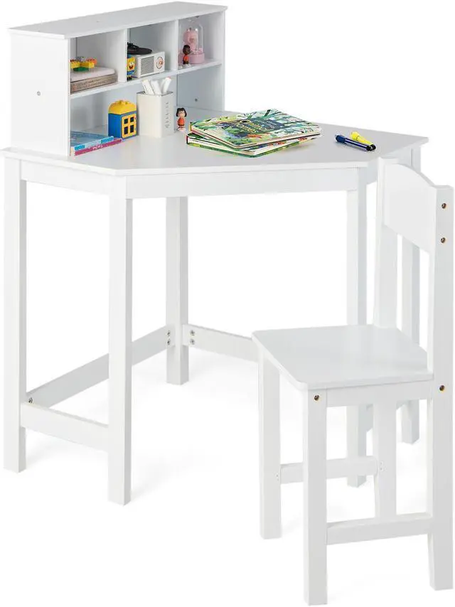 Main image of SlickBlue Kids Wooden Corner Desk and Chair Set with Hutch and Storage-White