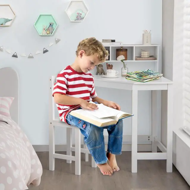 Alt view image 3 of 7 - SlickBlue Kids Wooden Corner Desk and Chair Set with Hutch and Storage-White