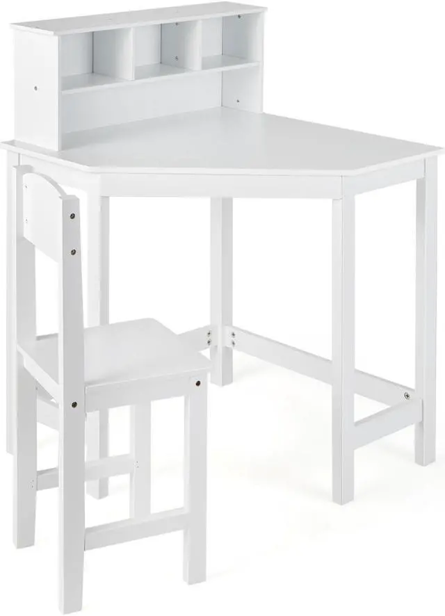 Alt view image 2 of 7 - SlickBlue Kids Wooden Corner Desk and Chair Set with Hutch and Storage-White