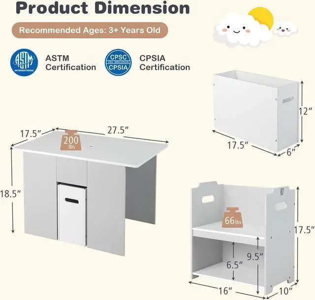 Alt view image 5 of 7 - SlickBlue 4-in-1 Kids Table and Chairs with Multiple Storage for Learning-Gray