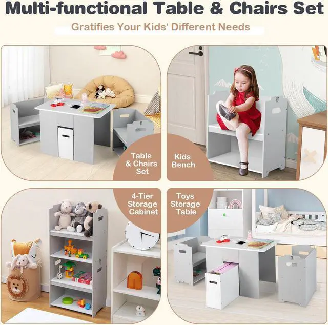 Alt view image 6 of 7 - SlickBlue 4-in-1 Kids Table and Chairs with Multiple Storage for Learning-Gray