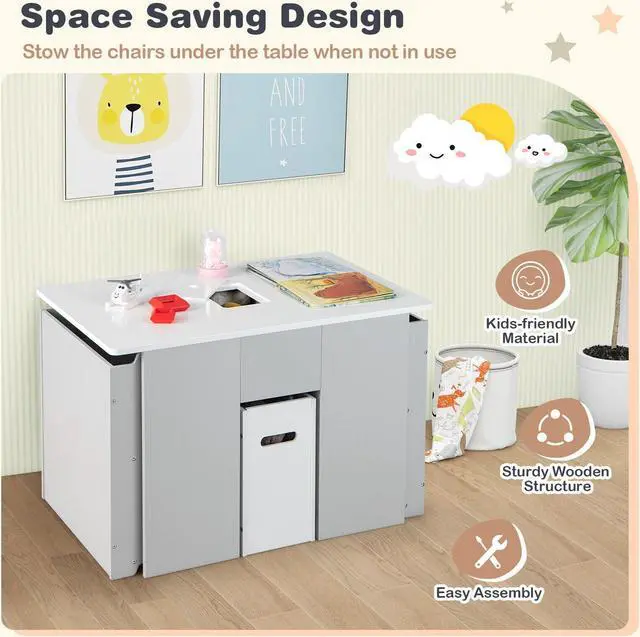 Alt view image 7 of 7 - SlickBlue 4-in-1 Kids Table and Chairs with Multiple Storage for Learning-Gray