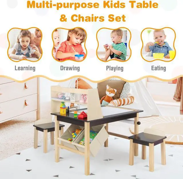 Alt view image 6 of 7 - SlickBlue Kids Art Table and Chairs Set with Paper Roll and Storage Bins-Coffee