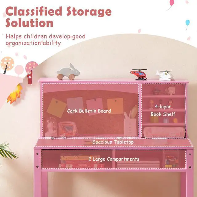 Alt view image 7 of 7 - SlickBlue Kids Desk and Chair Set with Hutch and Bulletin Board for 3+ Kids