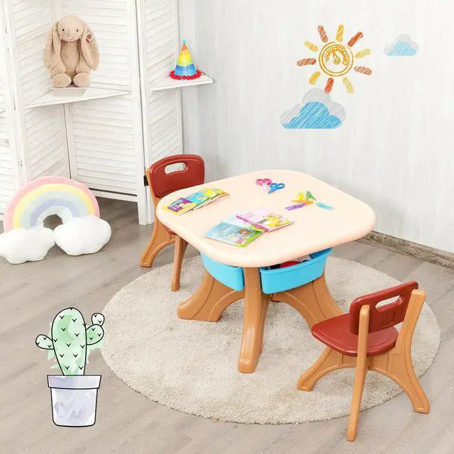 Alt view image 2 of 7 - SlickBlue In/Outdoor 3-Piece Plastic Children Play Table & Chair Set