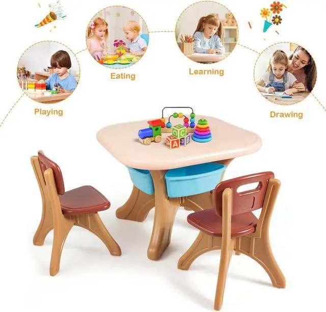 Alt view image 5 of 7 - SlickBlue In/Outdoor 3-Piece Plastic Children Play Table & Chair Set
