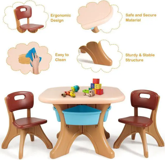 Alt view image 7 of 7 - SlickBlue In/Outdoor 3-Piece Plastic Children Play Table & Chair Set