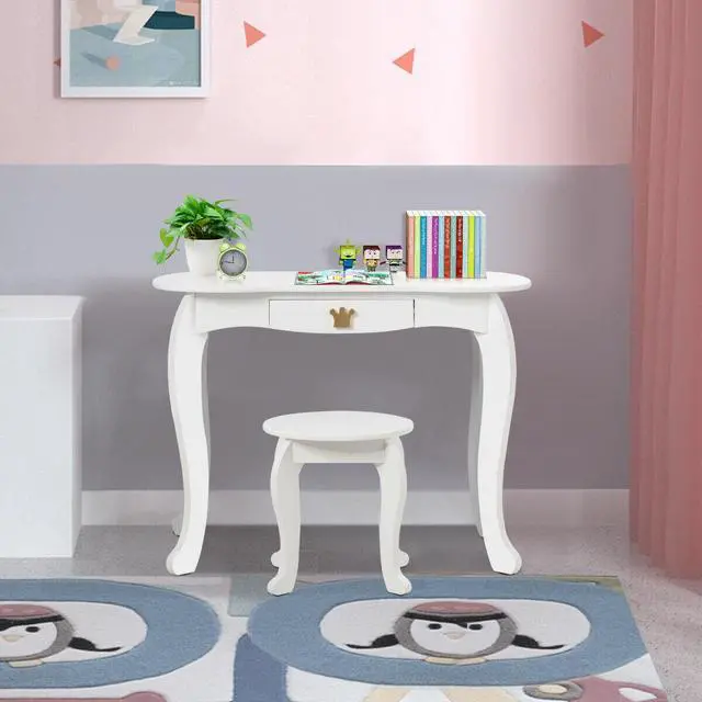 Alt view image 6 of 7 - SlickBlue Kids Makeup Dressing Table with Tri-folding Mirror and Stool