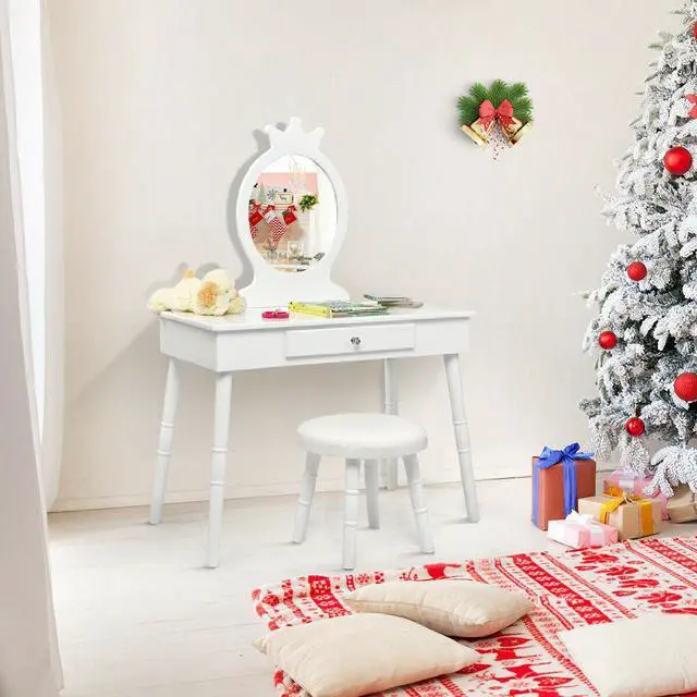 Alt view image 4 of 7 - SlickBlue Kids Vanity Makeup Table & Chair Set Make Up Stool