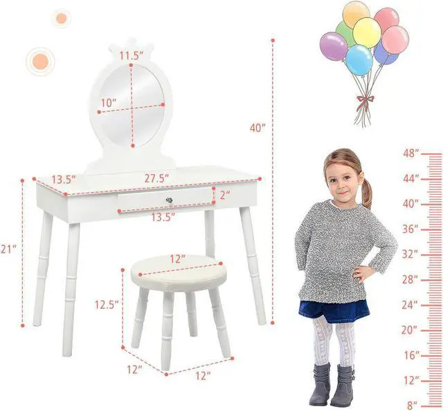 Alt view image 5 of 7 - SlickBlue Kids Vanity Makeup Table & Chair Set Make Up Stool