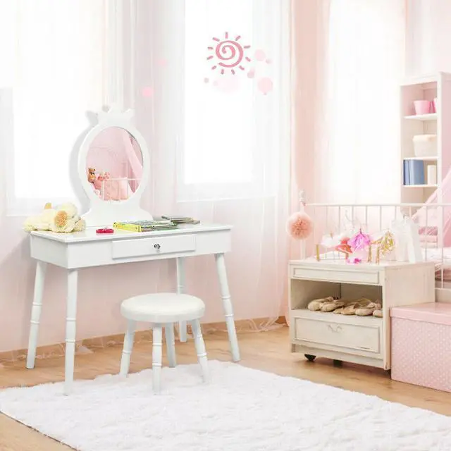 Alt view image 6 of 7 - SlickBlue Kids Vanity Makeup Table & Chair Set Make Up Stool