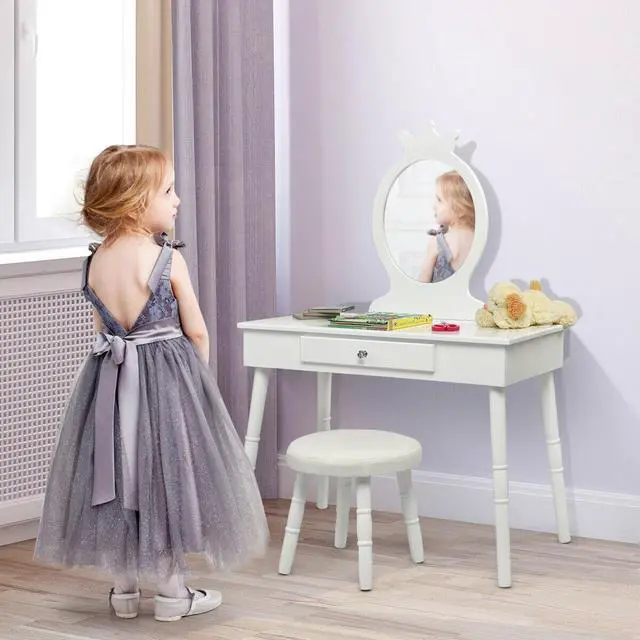 Alt view image 7 of 7 - SlickBlue Kids Vanity Makeup Table & Chair Set Make Up Stool