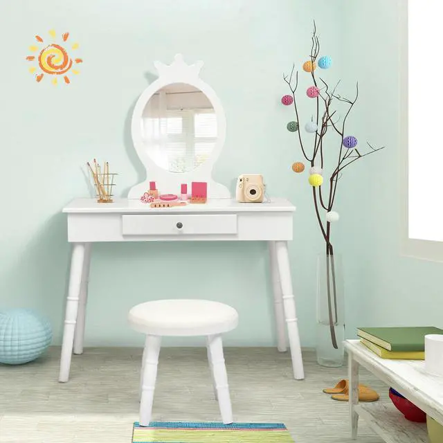 Alt view image 3 of 7 - SlickBlue Kids Vanity Makeup Table & Chair Set Make Up Stool