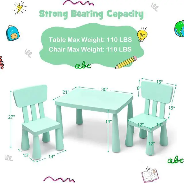 Alt view image 3 of 7 - SlickBlue 3 Pieces Toddler Multi Activity Play Dining Study Kids Table and Chair Set