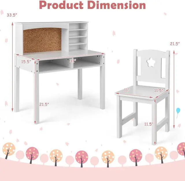 Alt view image 5 of 7 - SlickBlue Kids Desk and Chair Set with Hutch and Bulletin Board for 3+ Kids