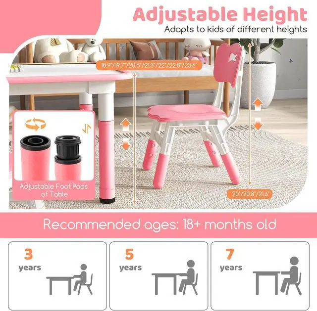 Alt view image 5 of 7 - SlickBlue Kids Table and Chairs Set for 4 with Graffiti Desktop