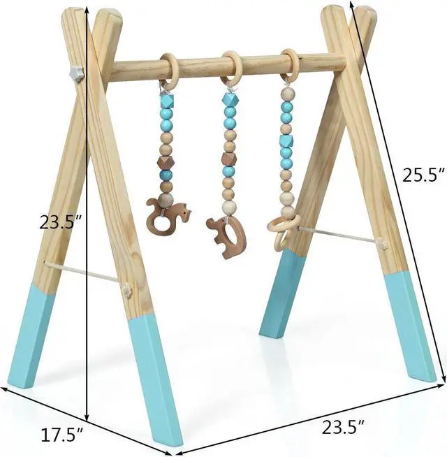 Alt view image 5 of 6 - SlickBlue Portable 3 Wooden Newborn Baby Exercise Activity Gym Teething Toys Hanging Bar