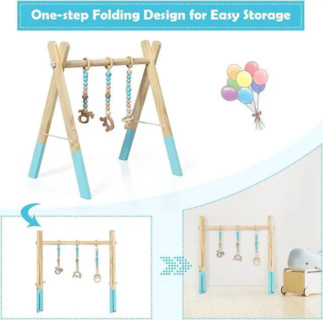 Alt view image 4 of 6 - SlickBlue Portable 3 Wooden Newborn Baby Exercise Activity Gym Teething Toys Hanging Bar