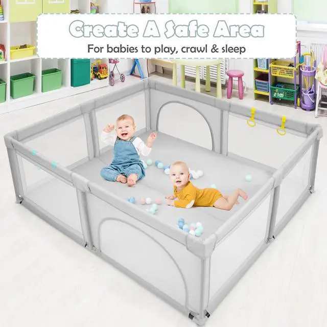 Alt view image 4 of 7 - SlickBlue Large Infant Baby Playpen Safety Play Center Yard with 50 Ocean Balls