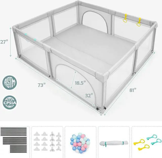 Alt view image 3 of 7 - SlickBlue Large Infant Baby Playpen Safety Play Center Yard with 50 Ocean Balls
