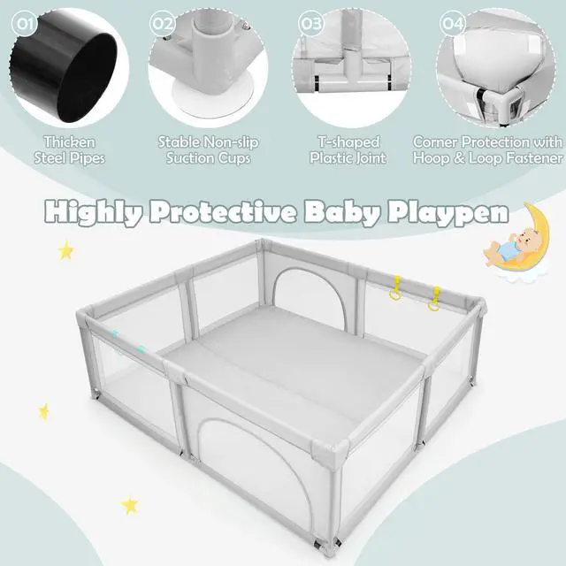 Alt view image 5 of 7 - SlickBlue Large Infant Baby Playpen Safety Play Center Yard with 50 Ocean Balls
