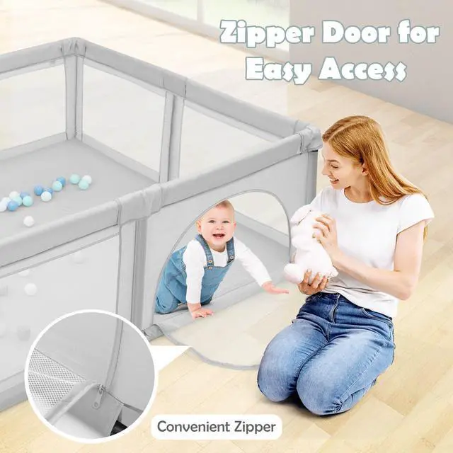 Alt view image 6 of 7 - SlickBlue Large Infant Baby Playpen Safety Play Center Yard with 50 Ocean Balls