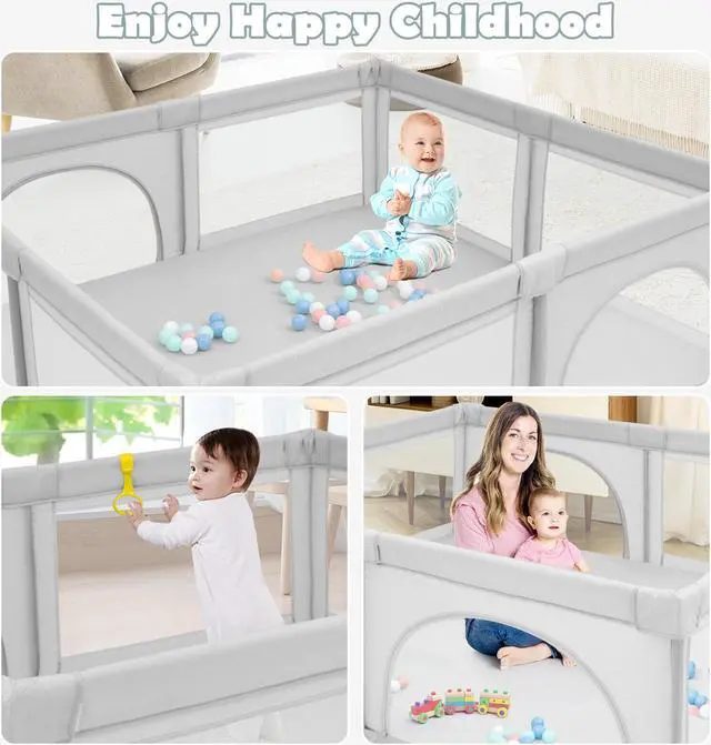 Alt view image 7 of 7 - SlickBlue Large Infant Baby Playpen Safety Play Center Yard with 50 Ocean Balls