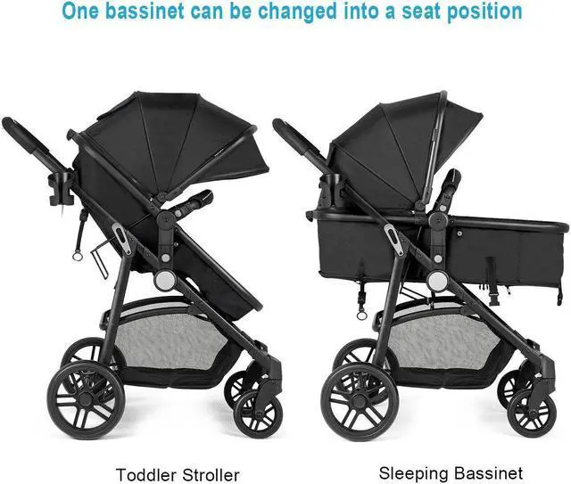 Alt view image 3 of 6 - SlickBlue 2-in-1 Foldable Pushchair Newborn Infant Baby Stroller-Black