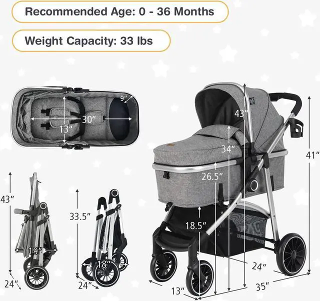 Alt view image 3 of 6 - SlickBlue 2-in-1 Convertible Baby Stroller with Reversible Seat-Gray