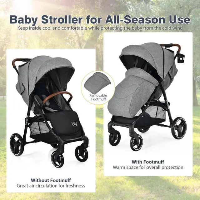 Alt view image 4 of 6 - SlickBlue 5-Point Harness Lightweight Infant Stroller with Foot Cover and Adjustable Backrest