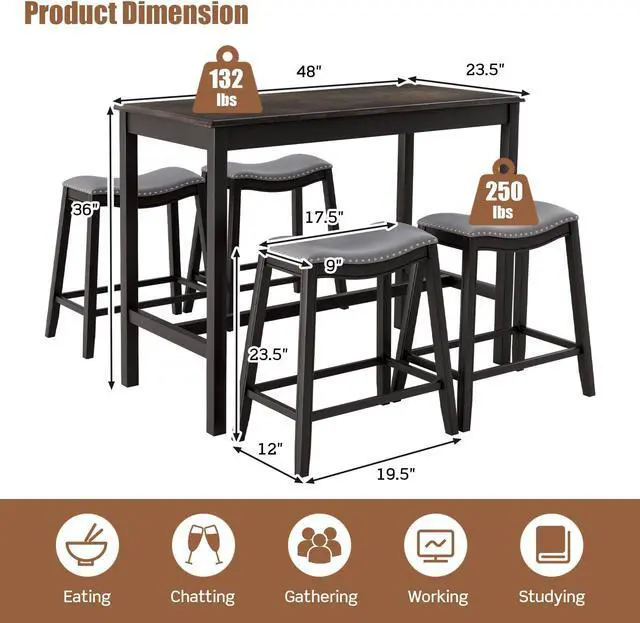 Alt view image 3 of 7 - SlickBlue 5-Piece Dining Set with 4 Upholstered Stools