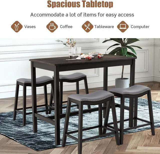 Alt view image 2 of 7 - SlickBlue 5-Piece Dining Set with 4 Upholstered Stools
