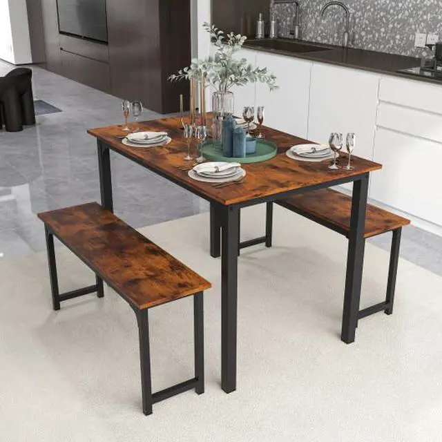 Alt view image 2 of 3 - SlickBlue 3 Pieces Farmhouse Dining Table Set with Space-Saving Design