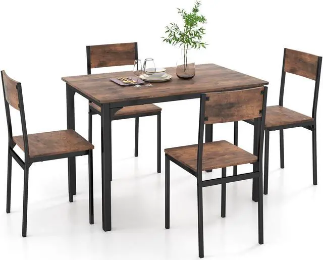Alt view image 2 of 7 - SlickBlue 5 Piece Dining Table Set Industrial Style Kitchen Table and Chairs for 4