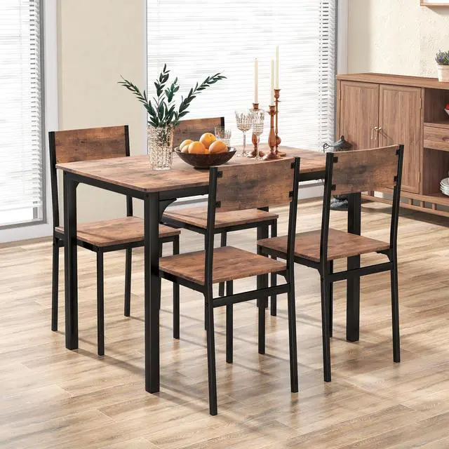 Alt view image 3 of 7 - SlickBlue 5 Piece Dining Table Set Industrial Style Kitchen Table and Chairs for 4
