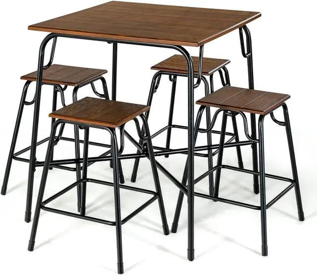 Main image of SlickBlue 5 Pieces Bar Table Set with 4 Counter Height Backless Stools-Rustic Brown