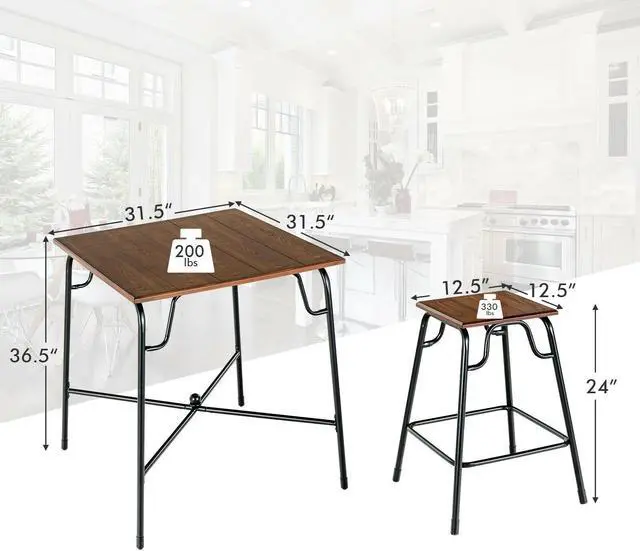 Alt view image 5 of 7 - SlickBlue 5 Pieces Bar Table Set with 4 Counter Height Backless Stools-Rustic Brown