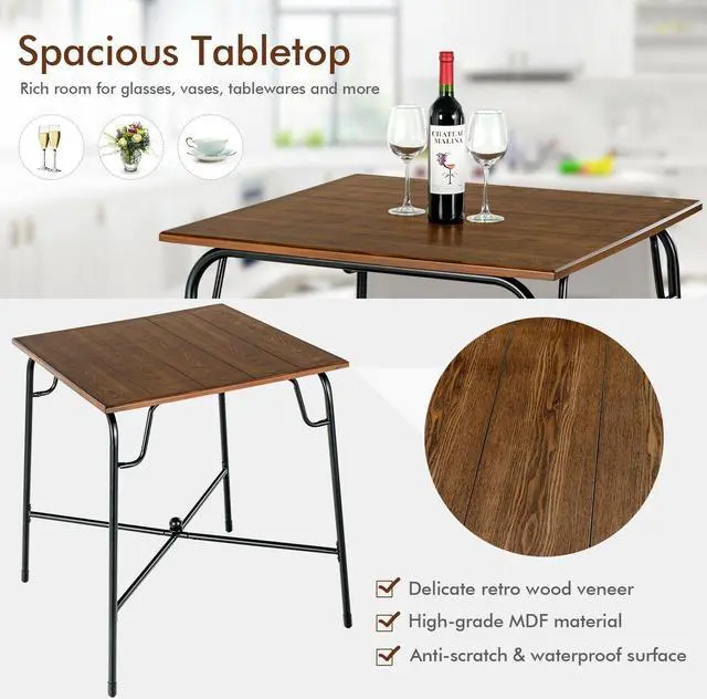 Alt view image 6 of 7 - SlickBlue 5 Pieces Bar Table Set with 4 Counter Height Backless Stools-Rustic Brown