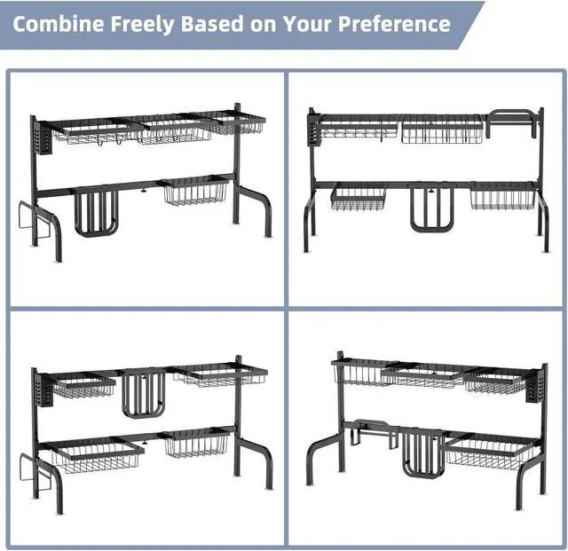 Alt view image 5 of 7 - SlickBlue 2 Tier Adjustable Over Sink Dish Drying Rack with 8 Hooks
