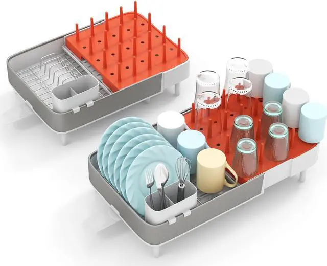 Alt view image 3 of 7 - SlickBlue Expandable Dish Drying Rack Adjustable Dual-Part Dish Drainer with Detachable Utensil Holder