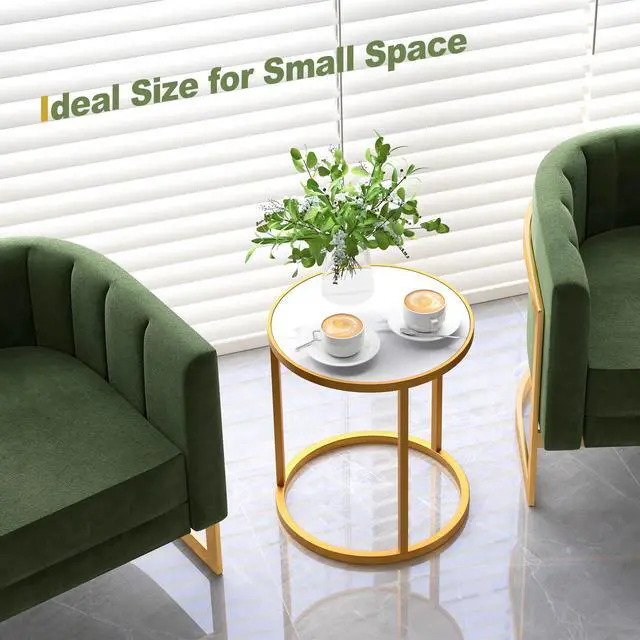 Alt view image 5 of 7 - SlickBlue Marble Top Round Side Table 16-Inch End Table with Golden Metal Frame-2 Pieces